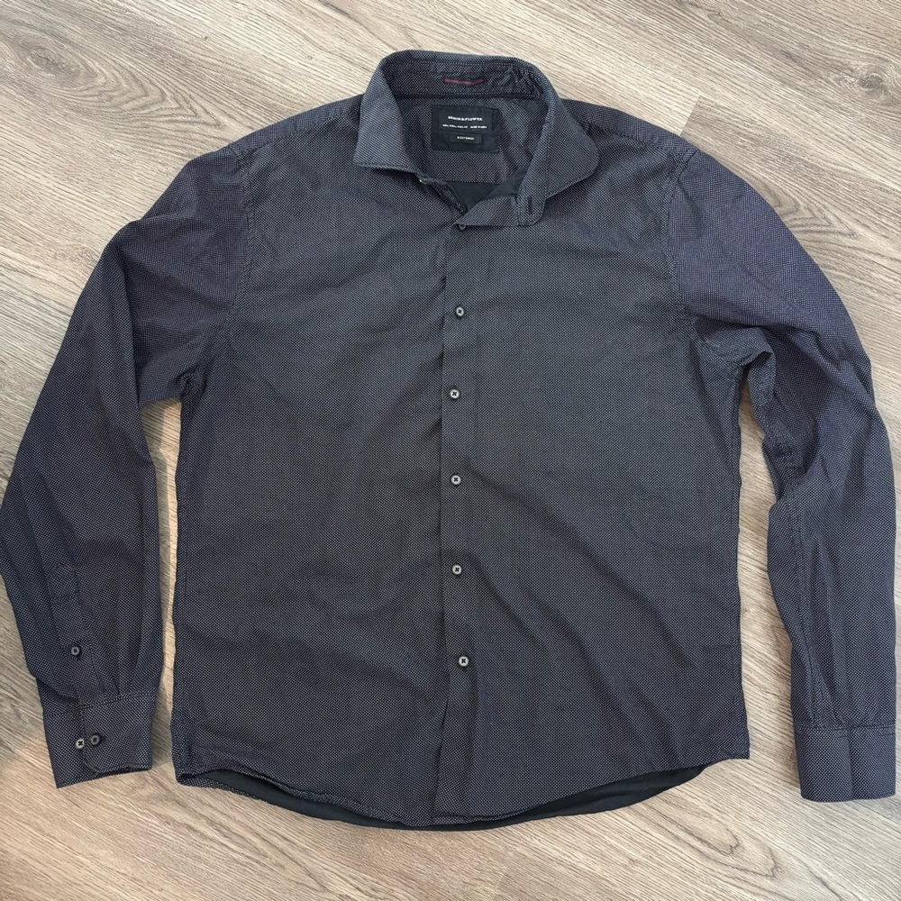 Denim & Flower Micro Dot Black and White Cotton Button-Down Dress Shirt
